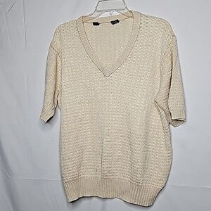 EMS Pour 1' homme cream vneck knit short sleeve sweater sz Large
